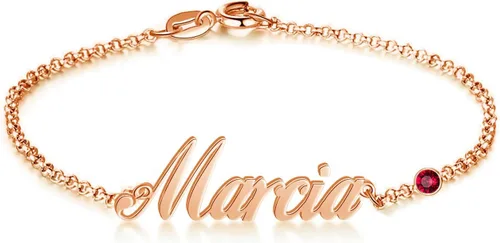 Vista 4 de Pulsera personalizada con nombre o tobillera con piedra natal de circonita cúbica de plata de ley 92510K14K18K con nombres personalizados