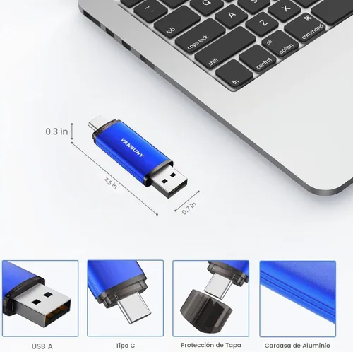 Vista 2 de Vansuny Unidad flash USB tipo C de 32 GB 2 en 1 USB A + cinta C OTG Flash Drive para Android Smartphone Tablet Computadora Portátil (azul)