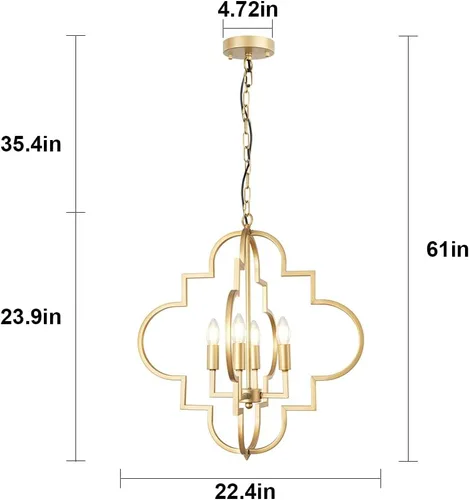 Vista 2 de Wellmet Lámpara de araña Orb Dorada, 4 luces, estilo vela, geométrica, para comedor, vestíbulo, entrada, pasillo, comedor y sala de estar, 22.4
