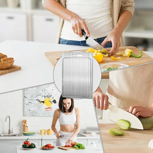 Vista 8 de Stainless Steel Chopping Board - Double Sided Metal Cutting Board - Fruit Cutting Block, for Meat Fruits Vegetables(25x15cm)