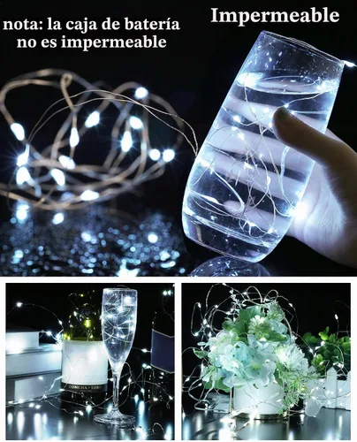 Vista 3 de Riakrum Guirnalda de 20 luces de hadas de 7 pies a pilas [3 estilos], tira de luces LED a granel impermeable para tarros de Navidad, boda Blanco