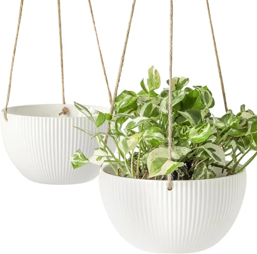 Vista 2 de UBEE Macetas colgantes de cerámica para interiores y exteriores, maceta colgante de 7.5 pulgadas + 6.5 pulgadas para plantas, cesta colgante