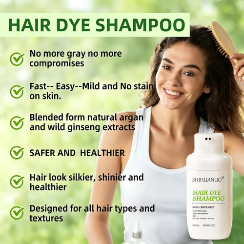 Vista 8 de SHIHUANUO Champú de tinte negro para cabello gris, champú de color 3 en 1 con 6 extractos de hierbas, cobertura 100% de canas, fácil de teñir