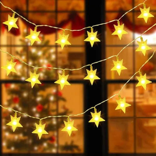 Vista 9 de Guirnalda de luces de estrellas que funcionan con pilas, 10 pies, 20 luces LED de hadas, luces de Navidad alimentadas por pilas para interiores