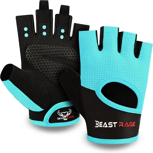 Vista 11 de BEAST RAGE Guantes de entrenamiento para hombres y mujeres, guantes de gimnasio sin dedos con protección de la palma, transpirables y ligeros