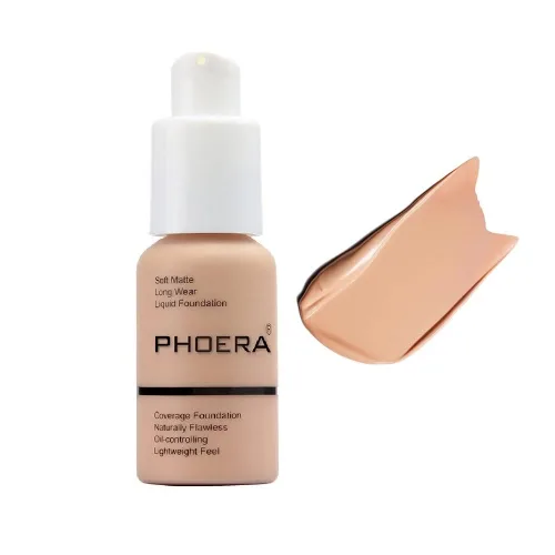 Vista 12 de PHOERA - Base de maquillaje líquida mate suave con control de aceite, cobertura total para el rostro. (101# Porcelana)