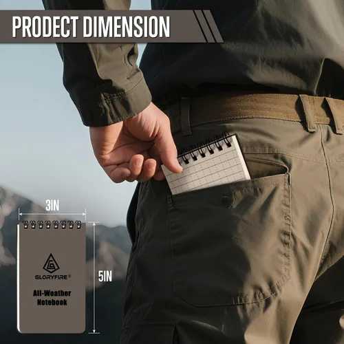 Vista 6 de GLORYFIRE - Cuaderno impermeable táctico para todo tipo de clima, con papel de cuadrícula impermeable para actividades al aire libre, grabación de 3