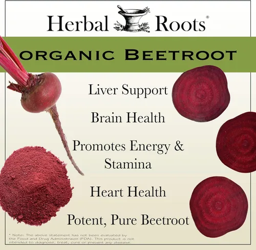 Vista 3 de Herbal Roots Cápsulas de polvo de raíz de remolacha orgánica, 1,500 mg por porción, certificado USDA orgánico, sin OMG, 60 cápsulas veganas