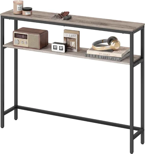 Vista 7 de VASAGLE Mesa consola, mesa de sofá estrecha de 2 niveles con 2 estantes, 7.9 x 31.5 x 31.5 pulgadas, para sala de estar, pasillo, entrada, gris Gris
