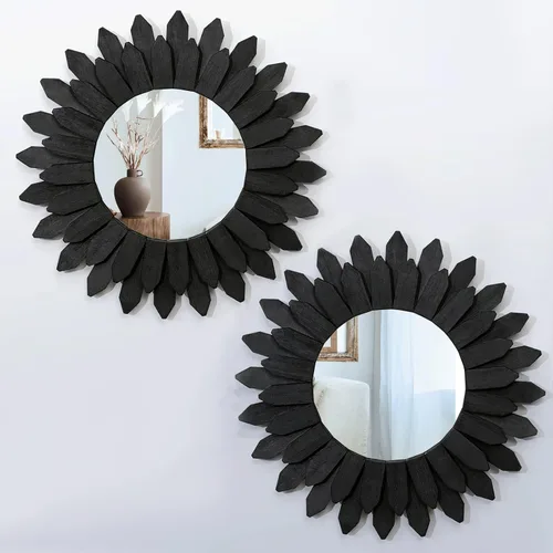 Vista 13 de Honiway Espejo de pared negro de 12 pulgadas, decoración de pared bohemia de madera, espejo decorativo para decoración de habitación, decoración