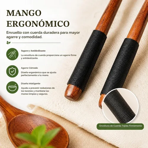 Vista 4 de 6 cucharas de madera para comer, cucharas de sopa de madera Muulaii, cuchara de mango largo con utensilio de cocina de estilo japonés para comida