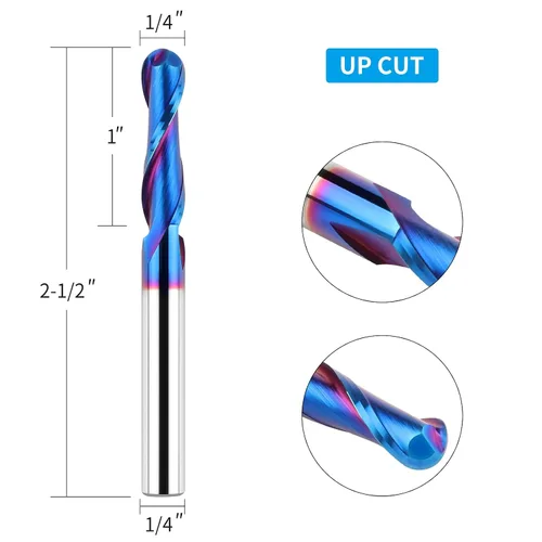 Vista 3 de EANOSIC Fresa de punta de bola de carburo con vástago de 1/4 de pulgada, fresadora CNC con revestimiento nano azul para fresado lateral, fresado
