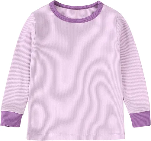 Vista 2 de OPAWO Pijama de bambú para niños pequeños, camiseta acanalada y pantalones de 2 piezas para niña, ropa de otoño para bebé, ropa de invierno de 1 a 7