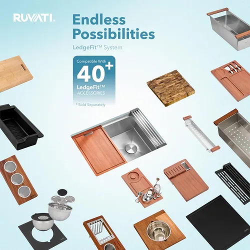 Vista 4 de Ruvati - RVH8570 - Fregadero de cocina calibre 16 de 27 in con estación de trabajo, drenaje desplazado y superficie inferior inclinada