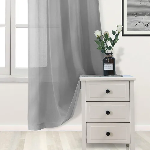Vista 2 de DWCN - Cortinas de gasa transparente, estilo lino, con ojales, diseño de lino, para sala de estar, juego de 2 paneles