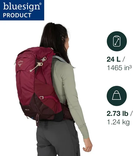 Vista 2 de Osprey Sirrus 24L Mochila de senderismo para mujer, Púrpura Elderberry/Chiru Tan