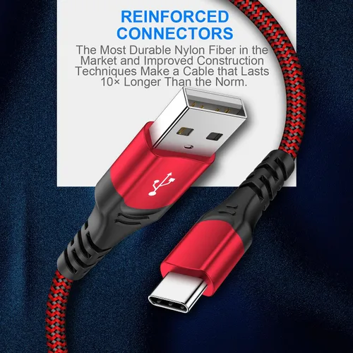 Vista 5 de Cable de carga para controlador PS5 – Paquete de 2 cables de datos tipo C a USB A de 10 pies, cable de sincronización de alta velocidad