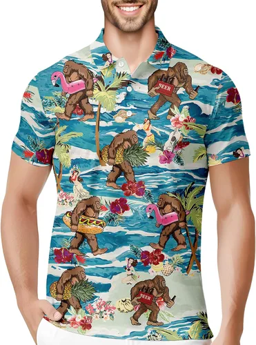 Vista 43 de HIVICHI Camisas de golf divertidas para hombre con patrón estampado loco colorido y novedad de alto rendimiento que absorbe la humedad, camisa tipo