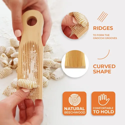 Vista 3 de KneadEat Único tablero de ñoquis curvado, diseño curvado único para hacer pasta italiana de ñoquis. Crestas perfectas que forman las ranuras