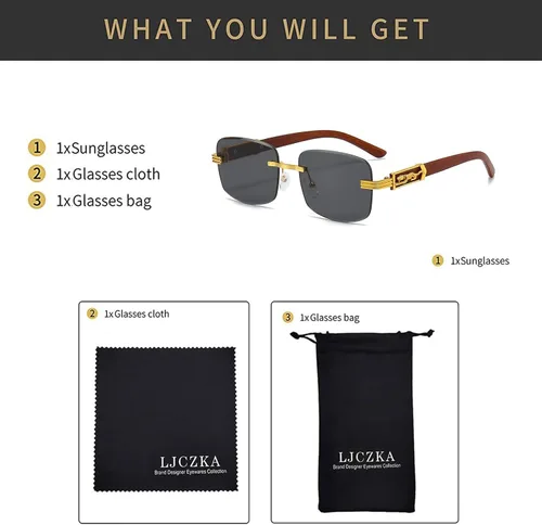 Vista 5 de LJCZKA Lentes de sol cuadrados sin montura para mujeres y hombres, retro, rectangulares, sin marco, lentes de sol steampunk de lujo tintados