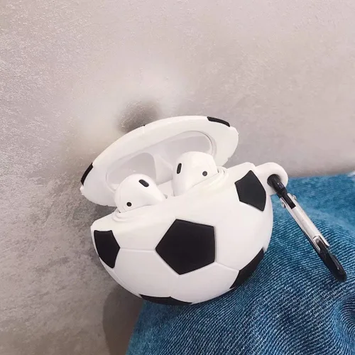 Vista 3 de Funda de fútbol 3D para Airpod 1 y 2, bonita funda suave con llavero para Airpods 1 y 2 (fútbol)
