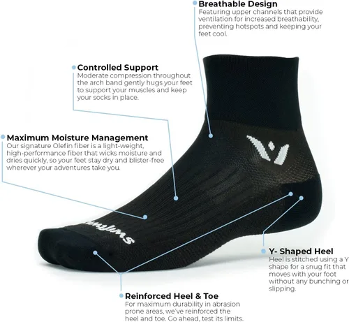 Vista 4 de Swiftwick - Calcetines Performance Two para correr y ciclismo, secado rápido, calcetines acolchados