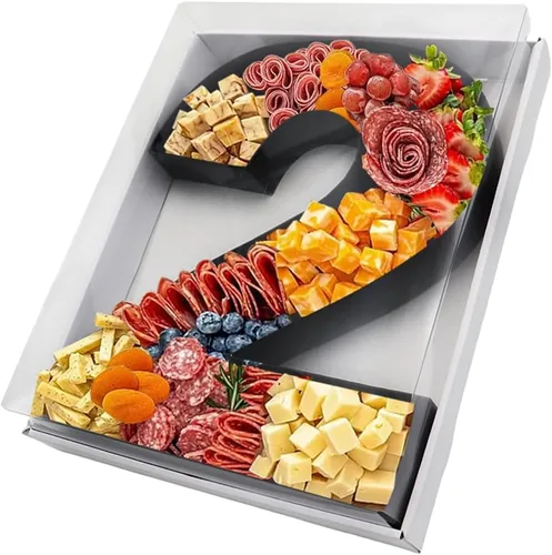 Vista 10 de Bandeja de papel rellenable de 12.5 pulgadas con números y letras de cartón, tablero de charcutería, bandeja para cupcakes dulces, caja decorativa