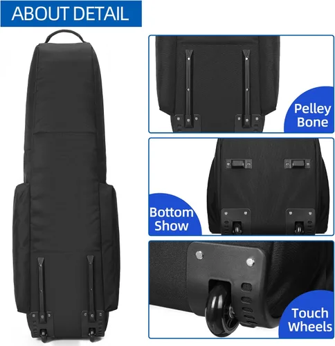 Vista 5 de TurnWay Bolsa de viaje de golf acolchada plegable, bolsa de golf de poliéster 900D resistente al agua, bolsa de transporte de golf con ruedas