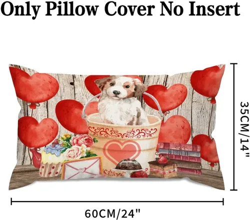 Vista 39 de Fundas de almohada lumbar con textura de madera rústica para perro en cubo, diseño de corazón rojo para el día de San Valentín, fundas de almohada