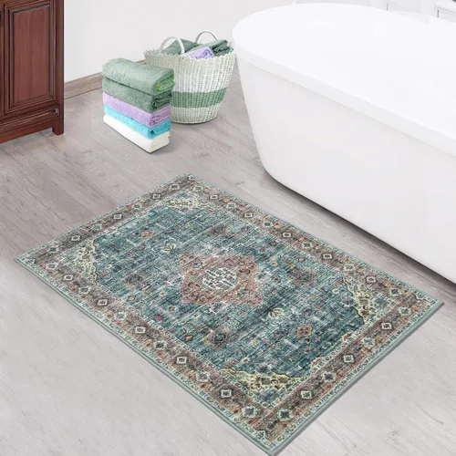 Vista 13 de JOLENE.K Alfombra lavable para pasillo, 2 x 6, alfombra de cocina, oriental, suave, envejecida, vintage, antideslizante, resistente a las manchas