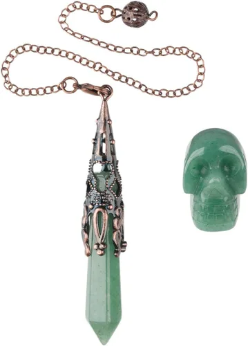 Vista 8 de Rockcloud Péndulo de punto de cristal energético y piedra curativa humana Reiki Skull Figurine Kits de meditación para adivinación radiestesia