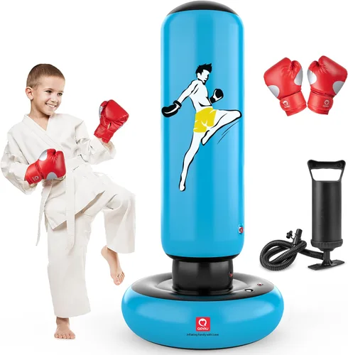 Vista 9 de QPAU Kids Punching Bag Toy with Boxing Gloves, 66 Inch Larger Stable Kids Inflatable Boxing Bag Set, Gifts for Boys & Girls Age 6-12, for Practicing