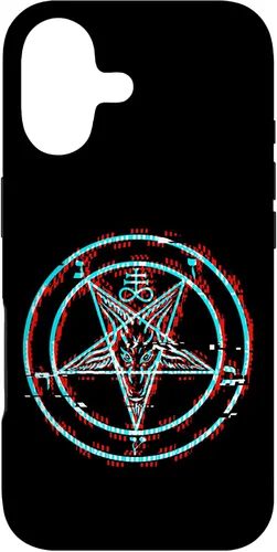 Vista 32 de Funda estética de terror para iPhone 14 Pro Max con pentagrama satánico Baphomet Vaporwave