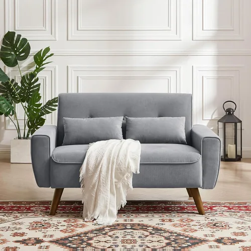 Vista 22 de 57" Small Loveseat Sofa, Mid Century Modern Love Seat Couch with Back Cushions and Plastic Legs, 2 Seater Couches for Living Room, Bedroom, Small