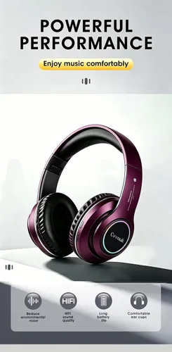 Vista 2 de Bluetooth sobre laoreja, tiempo de reproducción de 24horas y 6 modos de muisica ecualizados, auriculares inalambricos con microfono Rosa