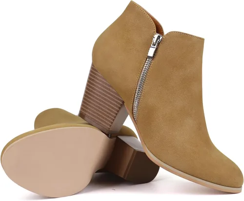 Vista 6 de firelli Botas de tobillo para mujer, botas de tacón bajo con punta redonda y cremallera
