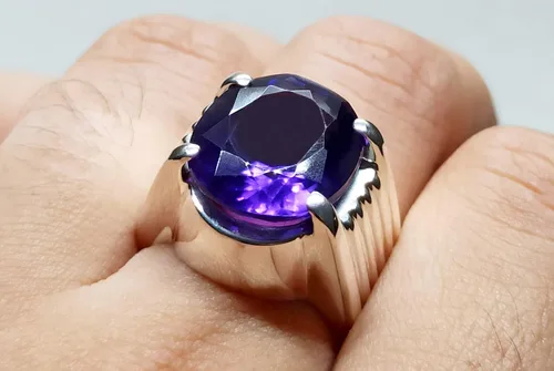 Vista 7 de Oval Cut 12 Carat Deep Purple Amethyst Mens Plain Ring Sterling Silver 925 Handmade Amethyst Ring Gift for Him