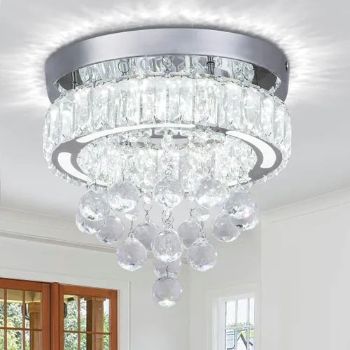 Vista 8 de Candelabro cuadrado de cristal moderno, lámpara LED de techo de cristal empotrada para comedor, dormitorio, sala de estar, pasillo (blanco)