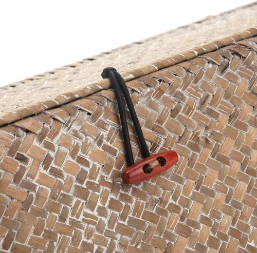Vista 5 de Cesta de Almacenamiento de Seagrass Blanqueado con Tapa Tejida para Rollos de Papel Higiénico con Secciones Rectangular para Organizar Snacks