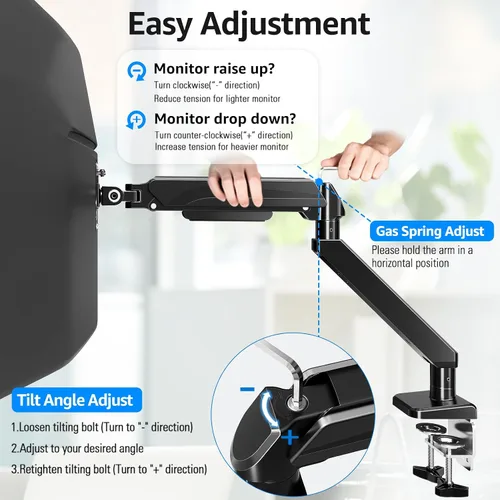 Vista 7 de MOUNTUP Brazo de monitor ultraancho para pantalla de máximo 42 pulgadas, soporte de escritorio de alta resistencia para monitor de 4.4 a 33 libras