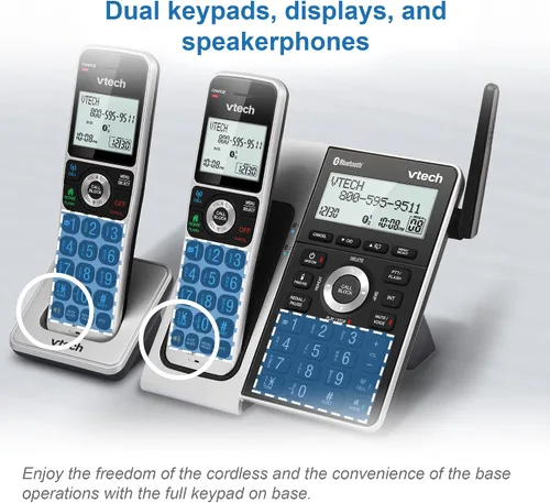 Vista 6 de VTech VS306-5 DECT 6.0 5 teléfonos inalámbricos para el hogar con Bluetooth, sistema de contestación, bloqueador de llamadas inteligente, anuncio