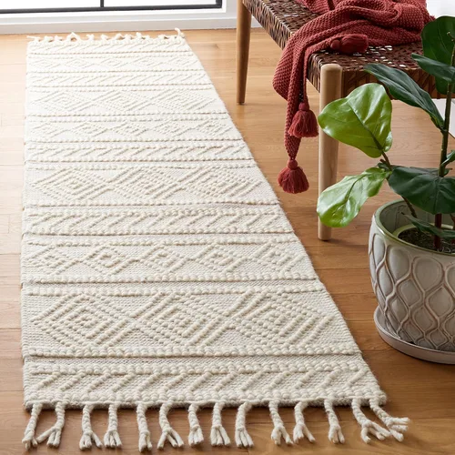 Vista 2 de SAFAVIEH Natura Collection Alfombra de pasillo, 2 pies 3 pulgadas x 9 pies, marfil y beige, lana hecha a mano, ideal para zonas de alto tráfico