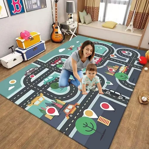 Vista 9 de Alfombra de juego para niños, alfombra de juego para sala de juegos infantil, alfombra de juegos para la vida urbana, ideal para jugar con autos