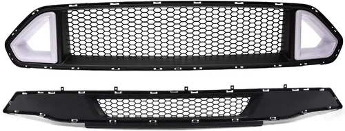 Vista 11 de CHEDA Rejilla de parachoques frontal superior de malla de panal compatible con Ford Mustang Base GT 2013-2014, con barra de luz LED secuencial DRL