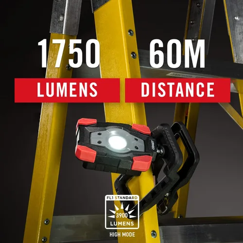 Vista 2 de Coast CL20R 1750 lúmenes recargable de doble potencia giratoria LED abrazadera magnética luz con haz de inundación gran angular, negro/rojo