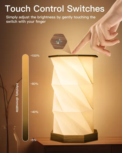 Vista 2 de JTT Lámpara de mesa recargable portátil pequeña Lámpara de escritorio inalámbrica LED Luces de noche regulables sin escalones Lámpara de papel