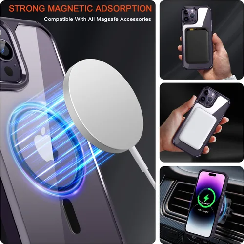 Vista 4 de TENDLIN Funda magnética compatible con iPhone 14 Pro [compatible con MagSafe] funda protectora suave transparente de parte trasera dura (morado)