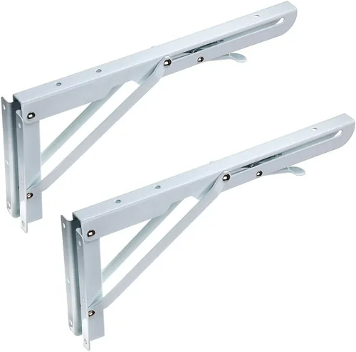 Vista 14 de Sumnacon - Soportes plegables resistentes, soportes de estante de metal negro de alta resistencia para mesa y banco, escuadra triangular de 8