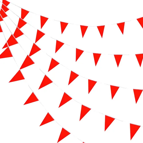 Vista 8 de Consummate Banderines negros de 100 pies con banderines colgantes triangulares para gran apertura, cumpleaños de niños, decoraciones de fiesta, 60