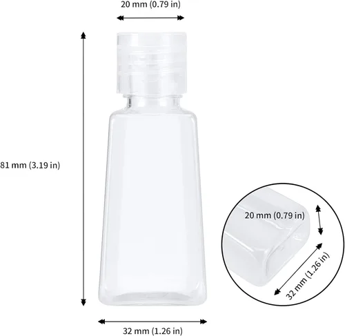 Vista 2 de JAPCHET 100 botellas de viaje de plástico transparente de 1 onza con tapa abatible, botellas recargables de tamaño de viaje, pequeños recipientes